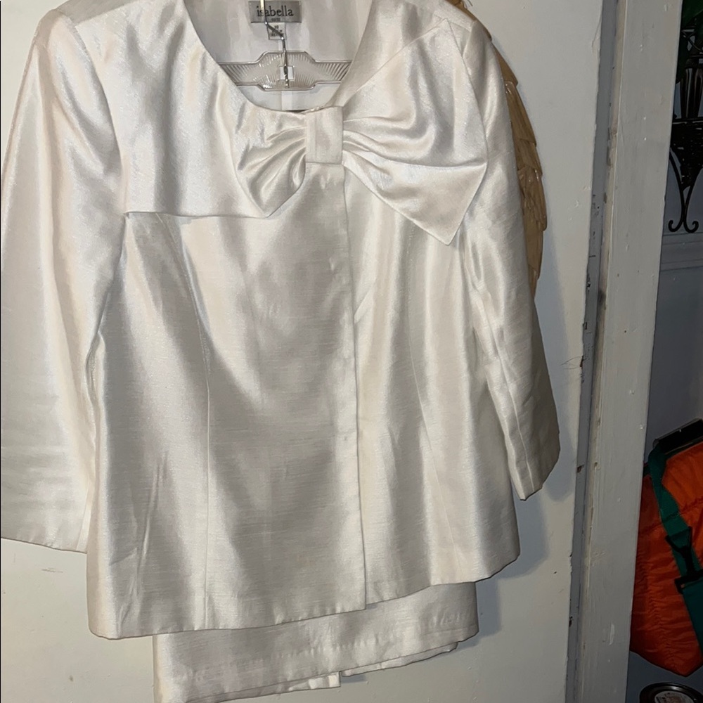 Elegant White Satin Blouse with Bow